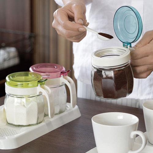 ガラス製カラフル調味料カップ 3個 スプーン付き SV-6315 : cocoatta