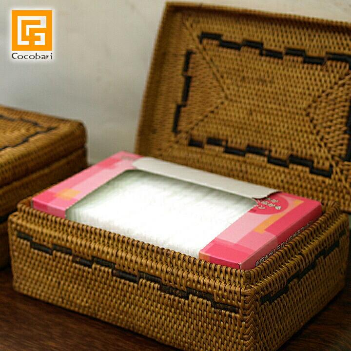 アウトレット品●2個セット●四角ボックス●柄入●アタ●バリ島●1027.4 アタ コットンボックス アジアン雑貨 バリ おしゃれ かご リゾート