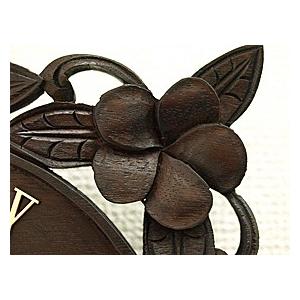 木製レリーフ時計 プルメリア24cm  アジアン雑貨 バリ 掛け時計 壁掛け オシャレ ハワイアン 花柄 インテリア 木彫り 開店 新築 結婚 祝い |  | 04