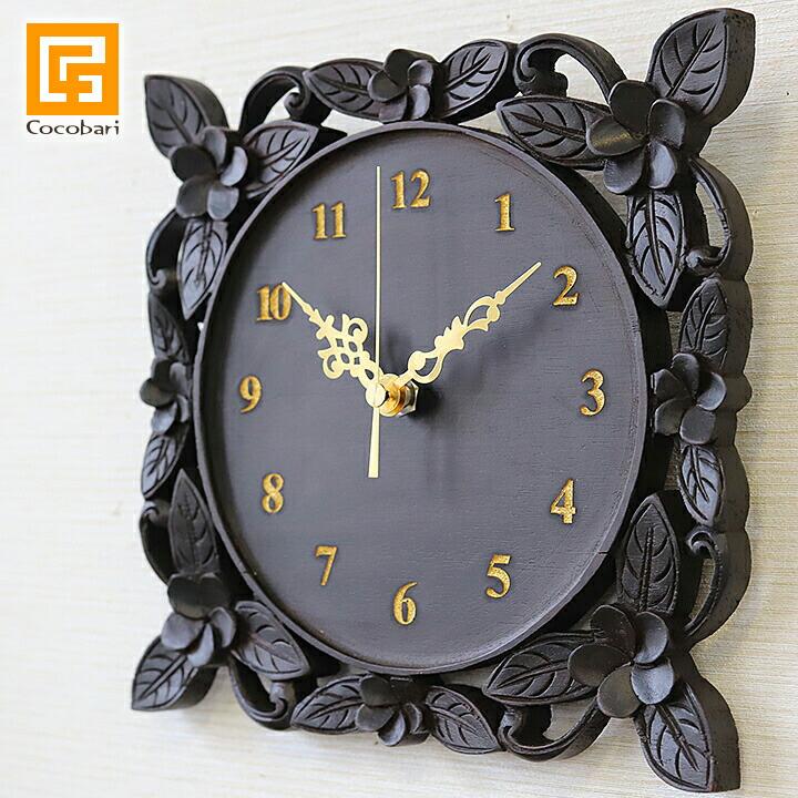 木製レリーフ時計 プルメリア24cm (レーザー彫りタイプ) アジアン雑貨