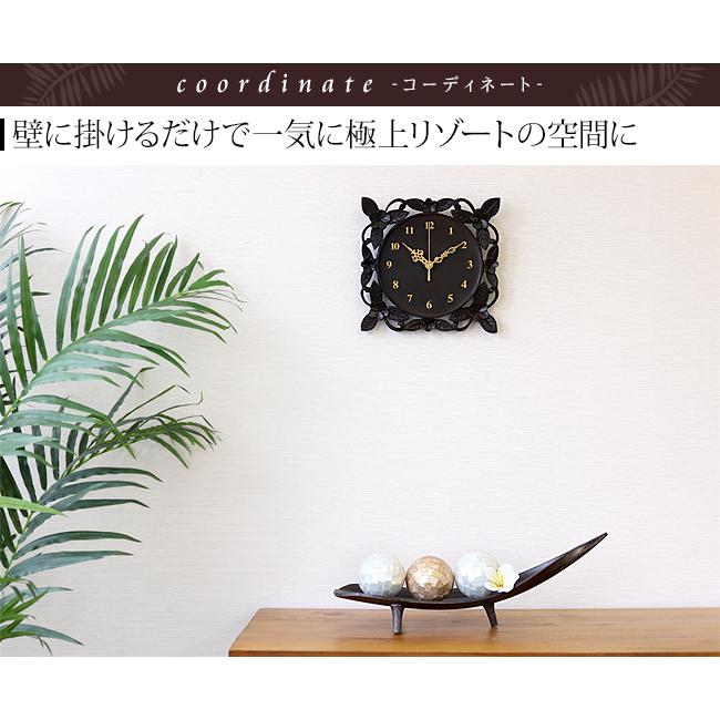 木製レリーフ時計  プルメリア24cm (レーザー彫りタイプ)　アジアン雑貨 バリ 掛け時計 壁掛け オシャレ インテリア 木彫り 開店 新築 結婚 祝い |  | 04