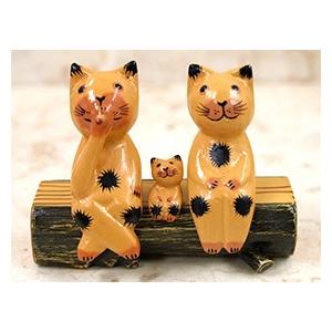アジアンバリ雑貨BIGサイズ(天地60cm)ペアキャット2体バリ猫ネコねこCAT バリネコS(親子)(イエロー) 切り株付き アジアン雑貨 バリ 猫 置物