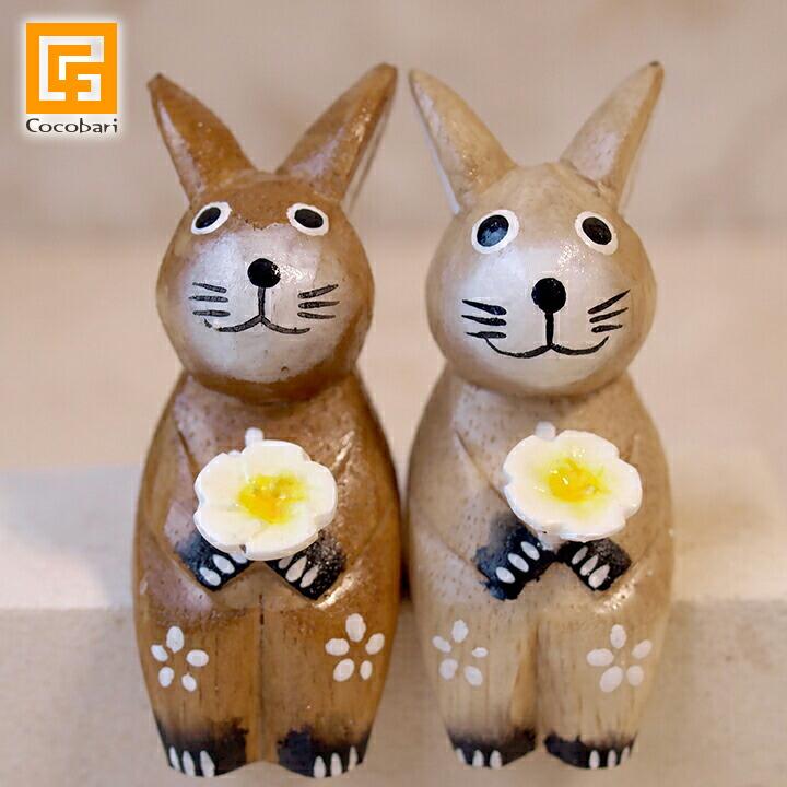 木彫り ウサギS カップル うさぎ グッズ 置物 かわいい 木製 木彫り ウサギS カップル うさぎ グッズ 置物 かわいい 木製