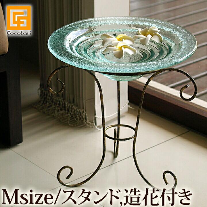 ガラスの水盤(M)セット (スタンド、プルメリア(イエロー4、ピンク2