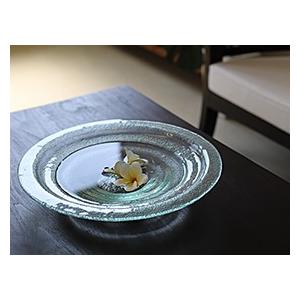 ガラスの水盤(L) プルメリア(イエロー4、ピンク2)付き 花器 花瓶