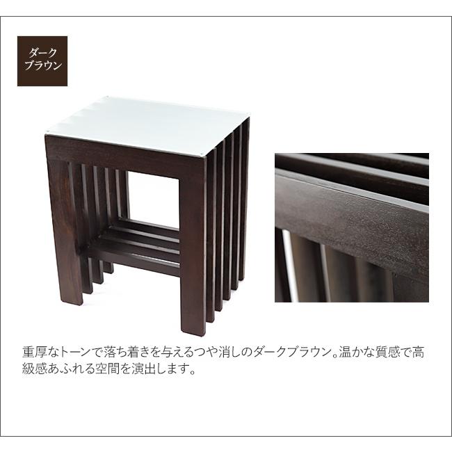 格子のサイドテーブル ガラスの天板(フロストタイプ) バリ風 アジアン