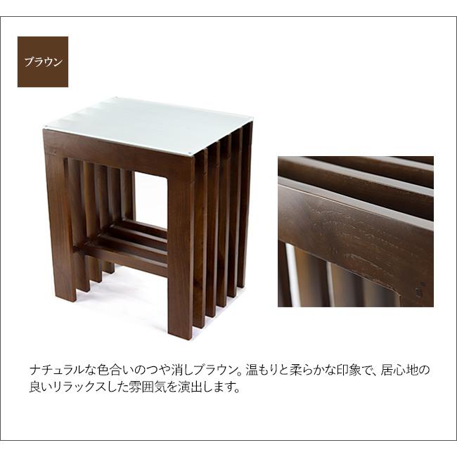 格子のサイドテーブル ガラスの天板(フロストタイプ) バリ風 アジアン