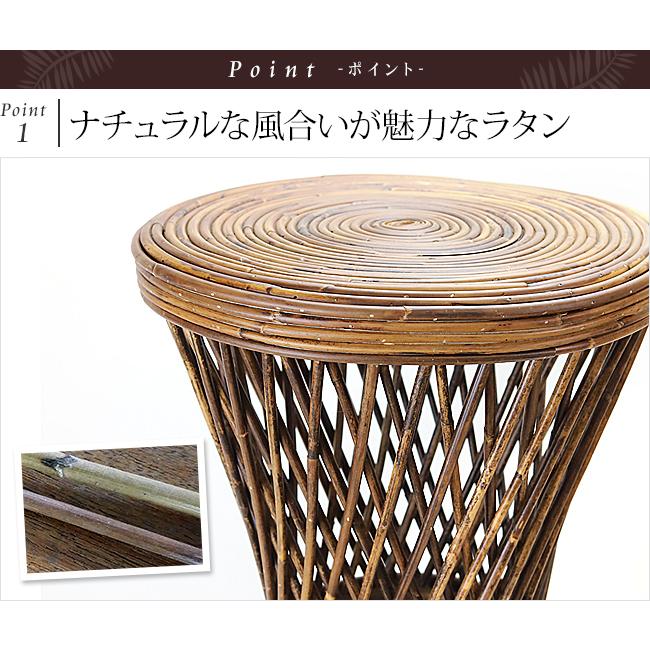 アジアン家具 ラタンのラウンドテーブル※ガラスの天板付き(滑り止め用透明シール貼付) (バリ家具 バリ コンソール サイドテーブル 玄関 籐) |  | 02