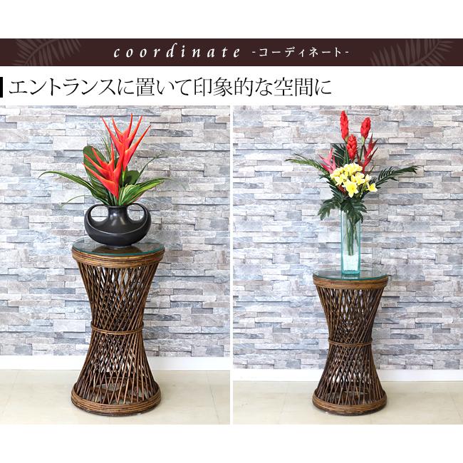 アジアン家具 ラタンのラウンドテーブル※ガラスの天板付き(滑り止め用透明シール貼付) (バリ家具 バリ コンソール サイドテーブル 玄関 籐) |  | 04