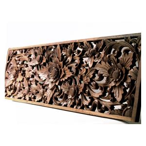 フラワーパネル(95×29cm)   玄関 リビング 壁 飾り おしゃれ インテリア 木彫り 壁掛け アジアン バリ ウッド レリーフ 木製 アートパネルの画像