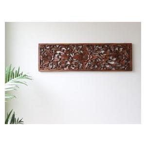 フラワーパネル(95×29cm)   玄関 リビング 壁 飾り おしゃれ インテリア 木彫り 壁掛け アジアン バリ ウッド レリーフ 木製 アートパネルの画像