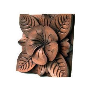 木彫りのレリーフ(プルメリア) 玄関 リビング 壁 飾り おしゃれ