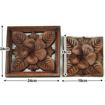 木彫りのレリーフ(プルメリア) 玄関 リビング 壁 飾り おしゃれ