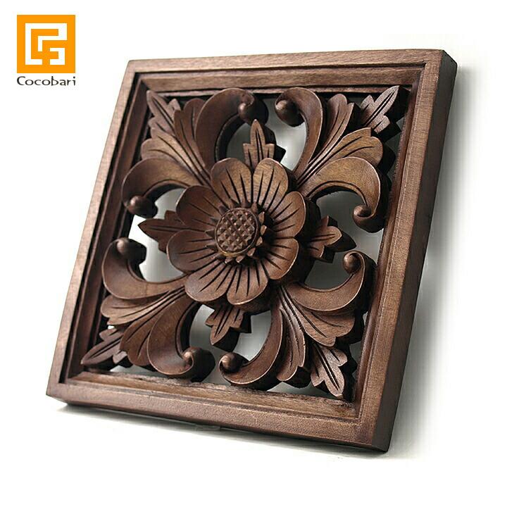 壁掛け 置物 パネル 花柄 透かし レリーフ 黒色 角型 雑貨 アジアン 2枚 壁掛け 置物 パネル 花柄 透かし レリーフ 黒色 角型 雑貨 アジアン 2