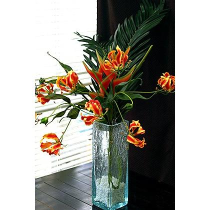 ガラスVASE 四角柱(ノーマル)L (ナチュラルストーン付き) フラワー