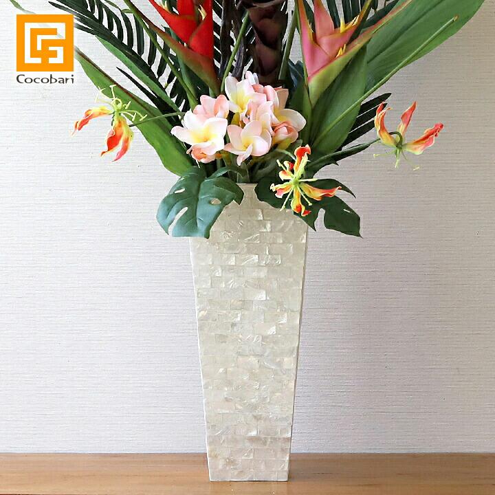シェルVASE(パールホワイト)V ベース 花瓶 花器 貝 モダン インテリア