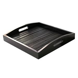 チーク仕切り盆⑅インドネシア トレー(チーク＆椰子)スクエア 24cm×24cm×4cm 取っ手付き