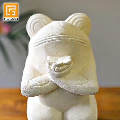 カエルの石像(プルメリア)(M) 置物 オブジェ 石 玄関 縁起物 おしゃれ