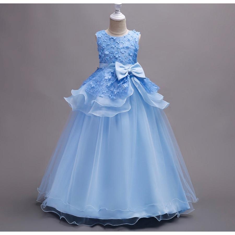 新品子供ドレス キッズドレスロングドレスグリーン／ブルー140/150 子供ドレス ロングドレスミントグリーンブルーキッズドレス 結婚