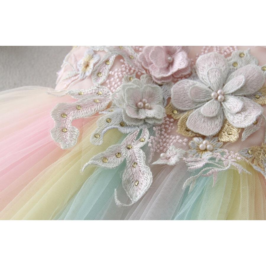 カラフル レインボードレス 子供ドレス お花モチーフドレス 結婚式  