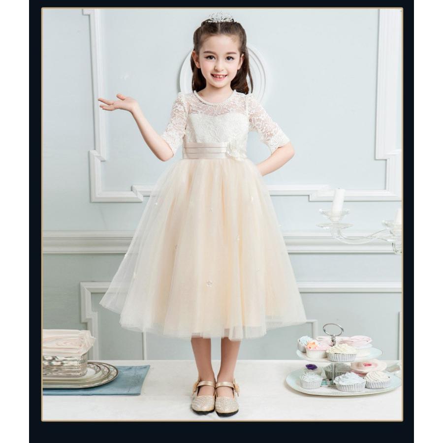 子供ドレス キッズ ワンピース 発表会 ピアノ 結婚式 キッズドレス コンクール 袖あり フォーマル フラワーガール シャンパン パープル 120 130 140 150 160 cm |  | 04