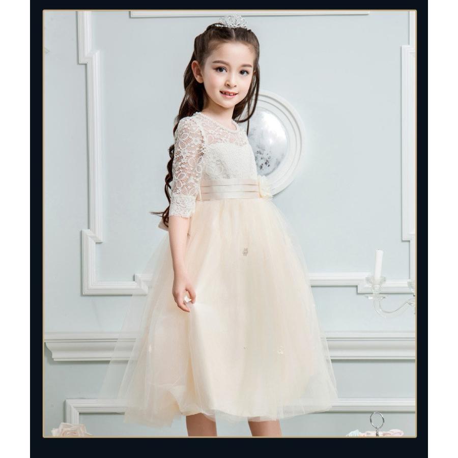 子供ドレス キッズ ワンピース 発表会 ピアノ 結婚式 キッズドレス コンクール 袖あり フォーマル フラワーガール シャンパン パープル 120 130 140 150 160 cm |  | 05