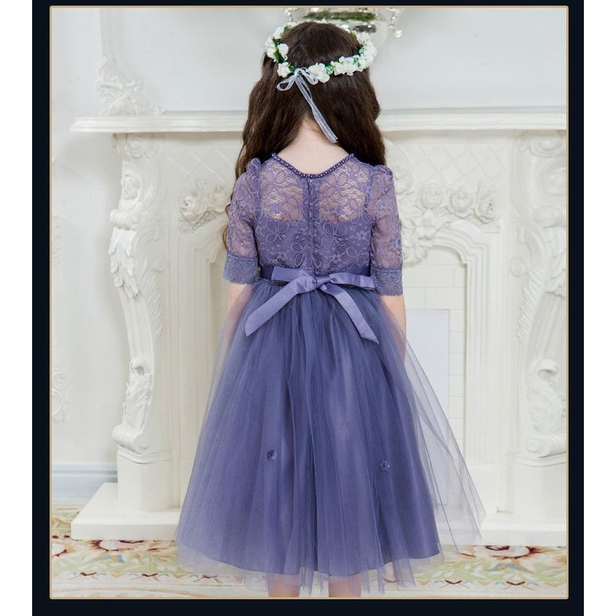子供ドレス キッズ ワンピース 発表会 ピアノ 結婚式 キッズドレス コンクール 袖あり フォーマル フラワーガール シャンパン パープル 120 130 140 150 160 cm |  | 10
