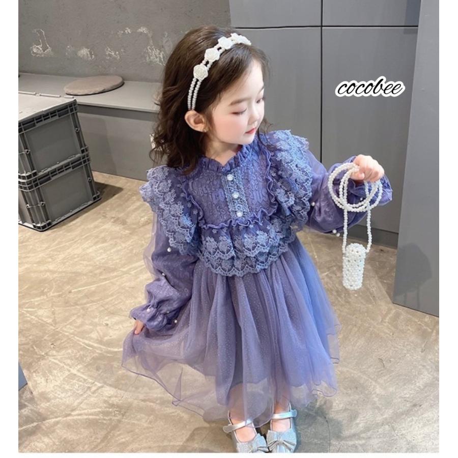 再入荷人気ドレス子ども長袖ドレスパープルこどもワンピース 入学式入園式服子供服女の子卒園式フォーマルドレスリングガール結婚式90100110120130140cm | 