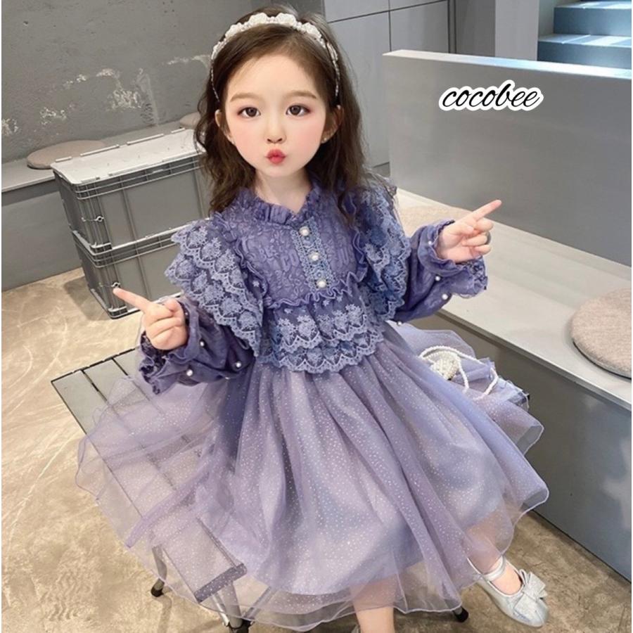 再入荷人気ドレス子ども長袖ドレスパープルこどもワンピース 入学式入園式服子供服女の子卒園式フォーマルドレスリングガール結婚式90100110120130140cm |  | 03