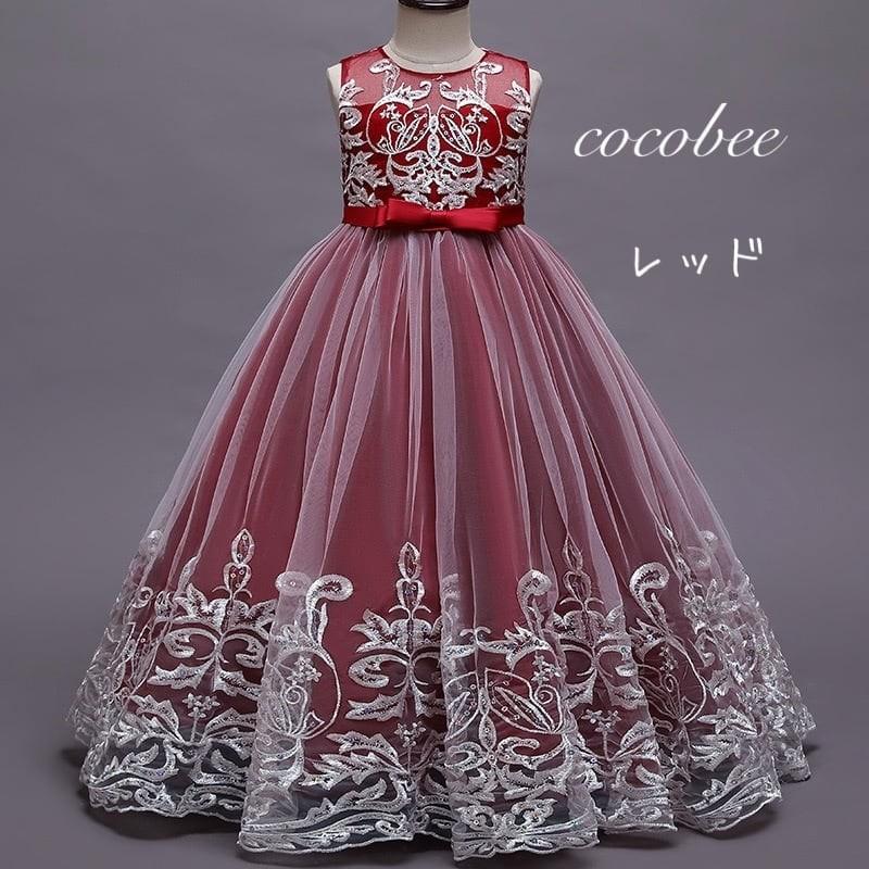 好評女の子フォーマル子供ドレス発表会 ジュニア キッズ ロングドレスコンクール お誕生日レッドパープル色ドレス刺繍高みえこどもドレスリングガール |  | 03