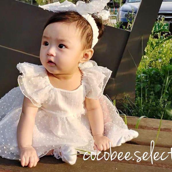 送料無料 女の子ロンパースヘアバンド付き ベビードレス 子供ドレス