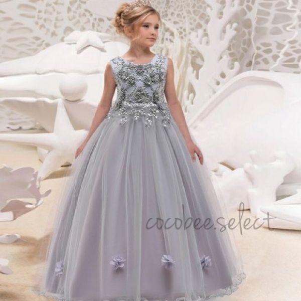 子供ドレス お花モチーフ ロングドレス 発表会 お誕生日 結婚式 フォーマルワンピース コンクール シャンパンゴールド グレー 120 130 140 150 160 cm |  | 09