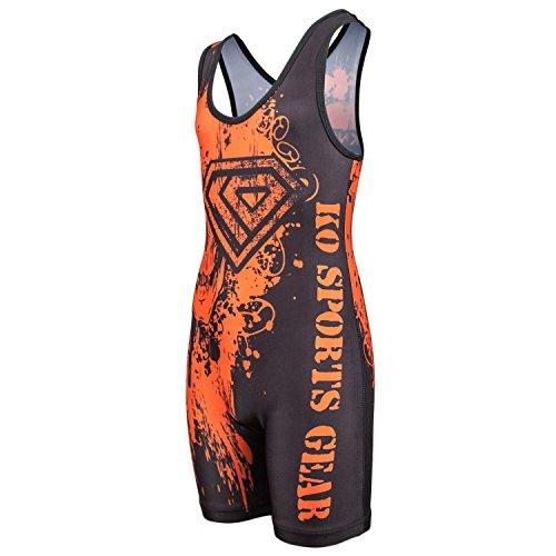 KO Sports Gear レスリングシングレット :オレンジオンブラック スカルデザイン − しい、手頃な価格、目立つ Adult S : 90 - 115 lbs