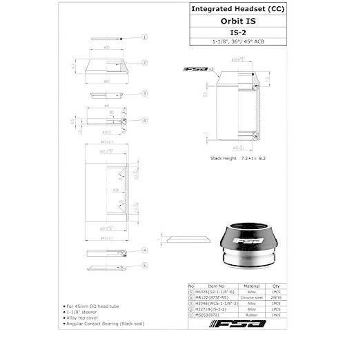 FSA Orbit is-2 1-1/8 Threadless OD 45mm Road Integrated Headset with Top Cap， IS-2(1-1/8)， XTE1534 1/8 is FSA Orbit Threadless OD 45mm Road Integrated Headset with Top Cap， IS XTE1534 package