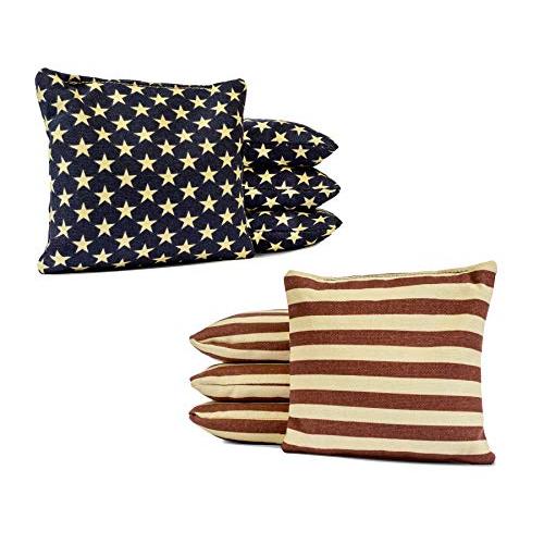 Tailgating Pros 素朴なアメリカ国旗コーンホールボード ビーンバッグ付き - 4 x 2フィート アンティーク調フラッグ コーンホールゲーム キャリーケース&コ