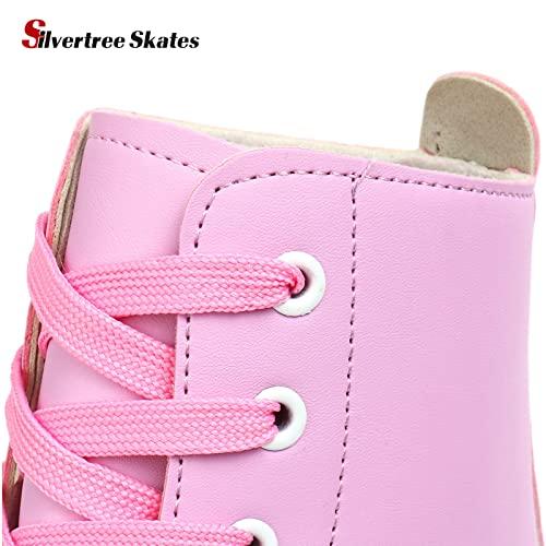 レディース ローラースケート PUレザー ハイトップ ローラースケート 4輪 ローラースケート シャイニーローラースケート キャリーバッグ付き (ピンクフラッ ローラースケート レディース PUレザー ハイトップ 4輪 シャイニーローラースケート キャリーバッグ付き 子ども