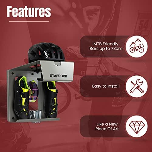 【公式】 Stasdock 自転車壁マウント - 水平屋内バイクストレージラック ガレージや自宅用 靴とメガネホルダー付き - 丈夫なスチール素材 - ディープシルバー 【EIM6965877412】(24429円)