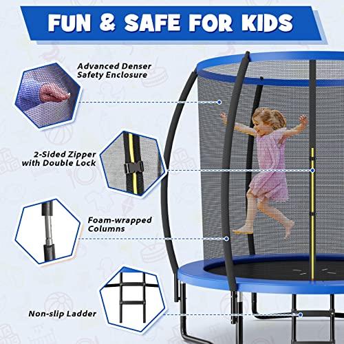 Goplus レクリエーション用トランポリン 8フィート 10フィート 12フィート 400ポンド ベアリング 屋外トランポリン 囲い付き 滑り止めはしご ホットディップ