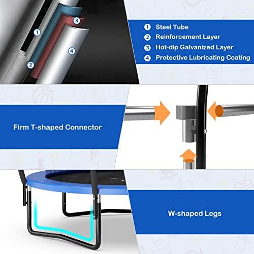 Goplus レクリエーション用トランポリン 8フィート 10フィート 12フィート 400ポンド ベアリング 屋外トランポリン 囲い付き 滑り止めはしご ホットディップ