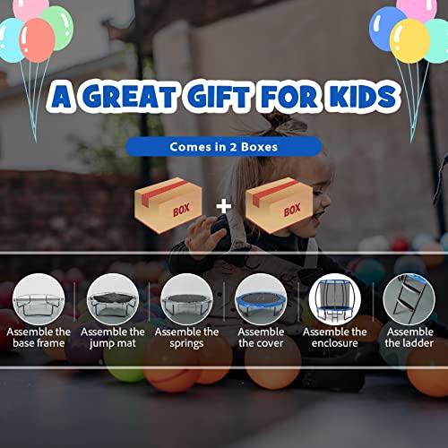 Goplus レクリエーション用トランポリン 8フィート 10フィート 12フィート 400ポンド ベアリング 屋外トランポリン 囲い付き 滑り止めはしご ホットディップ