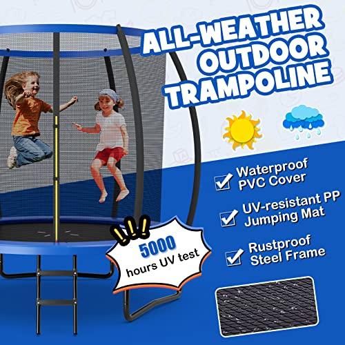 Goplus レクリエーション用トランポリン 8フィート 10フィート 12フィート 400ポンド ベアリング 屋外トランポリン 囲い付き 滑り止めはしご ホットディップ