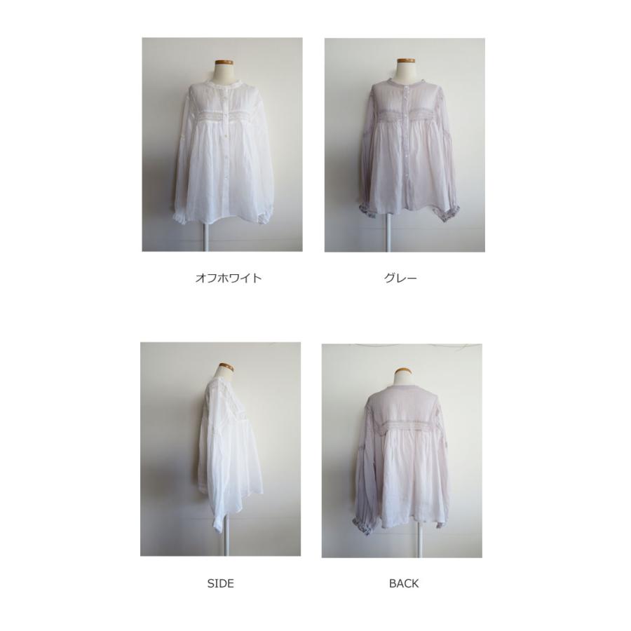 美品GASA* コットンラミーフリルブラウス ギャザー 定価4.4万円 グレー UNPLE アンプル ラミー 麻 ボイル レース ブラウス ナチュラル