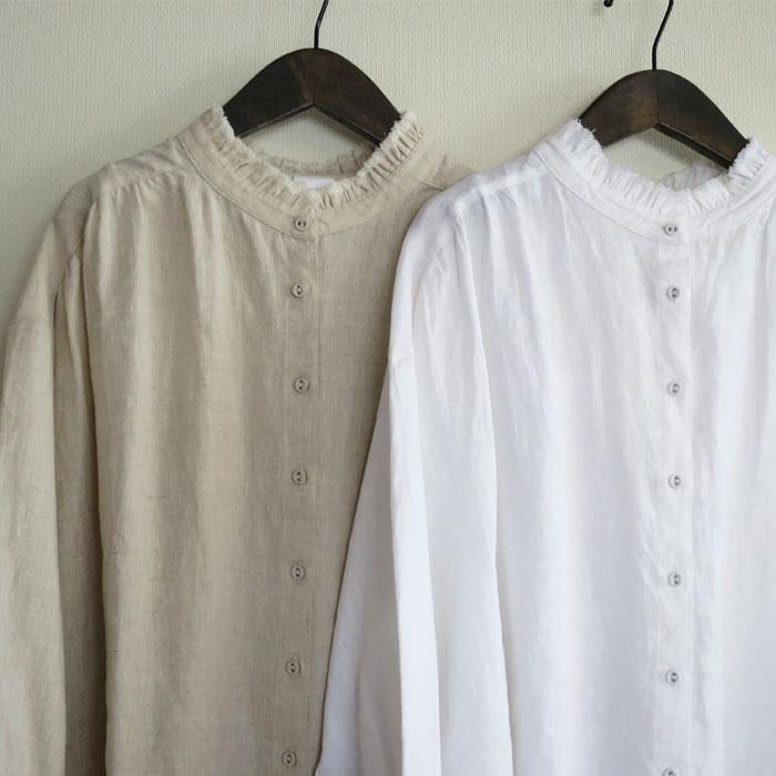 ista-ire イスタイーレ 強撚リネン 麻 フリルカラー ブラウス  