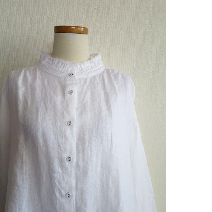 ista-ire イスタイーレ 強撚リネン 麻 フリルカラー ブラウス  