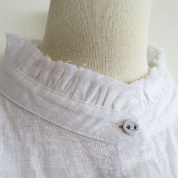 ista-ire イスタイーレ 強撚リネン 麻 フリルカラー ブラウス  