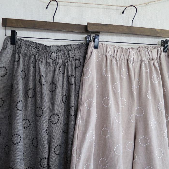 blue willow ブルーウィロー コットン リネン 平織 サークル刺繍