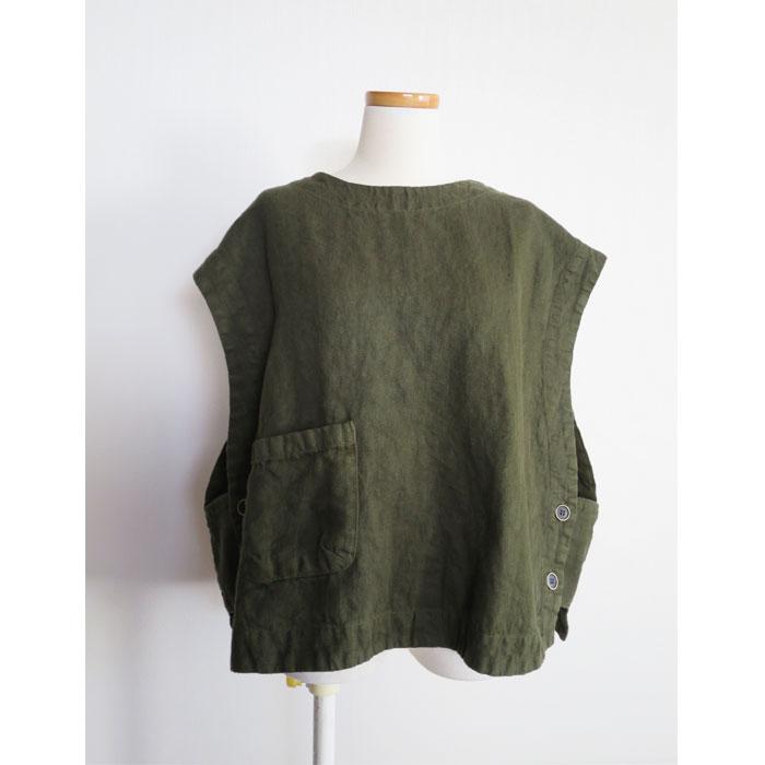 ツムグ　tumugu コットンカツラギ　ベスト　綿麻 Vネック　カーキ tumugu:（ツムグ） | コットンカツラギ ベスト | hapuna&Co.（ハプナ