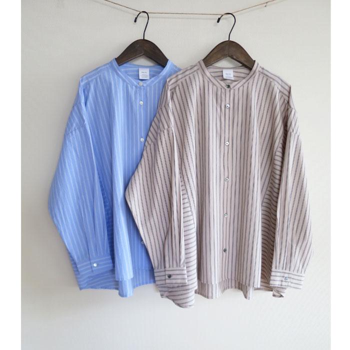 ista-ire イスタイーレ 綿麻 トリプルストライプ柄 切替 ブラウス