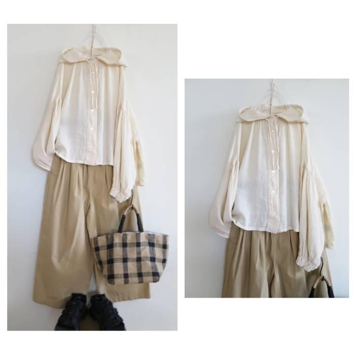 tumugu（ツムグ） リネンコットン フランス綾 フードブラウス フーディ 