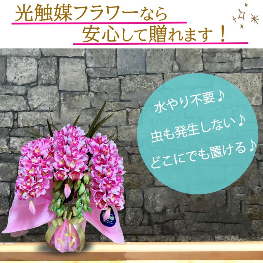 シンビジウム 光触媒 ミディ 3本立ち ピンク 洋ラン 造花 ギフト